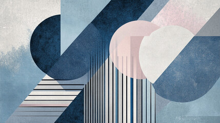 Fototapete -  Composition of Shapes and Textures in colorful Tones,  Elegant abstract design with featuring marble textures, Technology background with vibrant digital design for web banner.