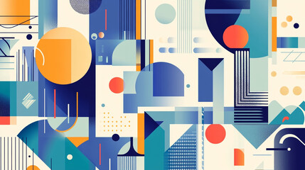 Fototapete -  Composition of Shapes and Textures in colorful Tones,  Elegant abstract design with featuring marble textures, Technology background with vibrant digital design for web banner.