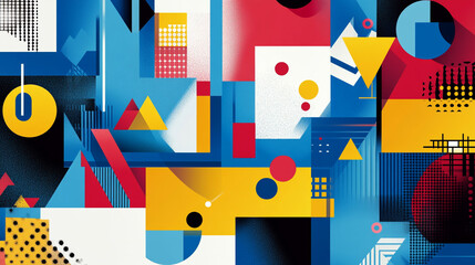 Fototapete -  Composition of Shapes and Textures in colorful Tones,  Elegant abstract design with featuring marble textures, Technology background with vibrant digital design for web banner.