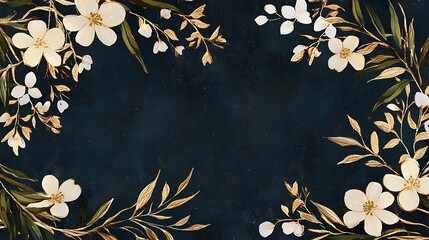 Wall Mural - Elegant floral frame, dark background, wedding invitation