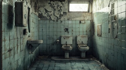 Wall Mural - Abandoned public toilet interior slung derelict forsaken outcast