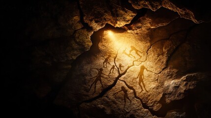 Poster - A cave with drawings of people on the walls