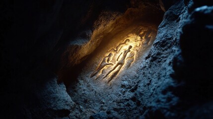 Poster - A cave with a man and woman carved into the wall