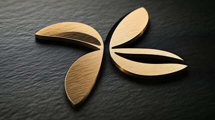 Golden abstract leaf design on dark surface