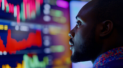 Poster - Focused Trader Analyzing Stock Market Data Charts Graphs Financial risk loss forex screen growth    