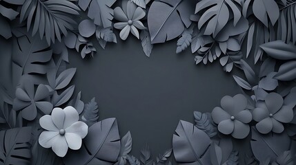 Wall Mural - Gray tropical floral frame, blank space, background