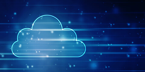 Poster - 2d illustration of Cloud computing, Cloud Computing Concept, Cloud computing concept. Abstract cloud connection technology background, internet data storage, database and mobile server concept