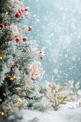 Wall Mural - Christmas Tree with Snowy Blurred Background.