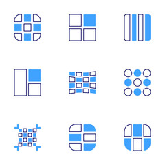 Grid icon set. Bold line style. Duotone colors. Editable stroke. menu, grid lines, layout, circle grid, grid