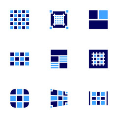 Grid icon set. Bold style. Duotone colors. grid, guide book, layout