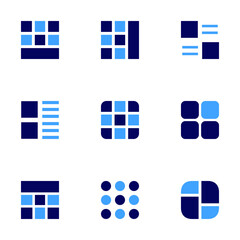 Grid icon set. Bold style. Duotone colors. menu, details, top view, grid, grid lines, layout