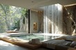 © Somboon - Relaxing spa retreat with indoor waterfall tropical forest interior design modern oasis tranquil escape