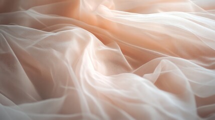 Peach tulle fabric texture, soft light, elegant drape, wedding dress detail, background