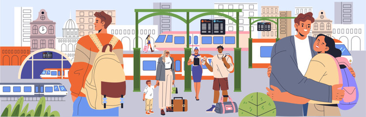 Train Travel. Flat Vector Illustration