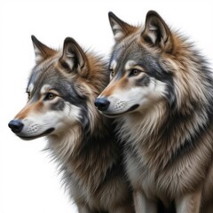  Two wolves side by side close-up portrait