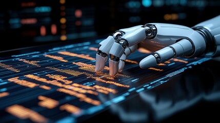 robotic hand interacting with digital interface