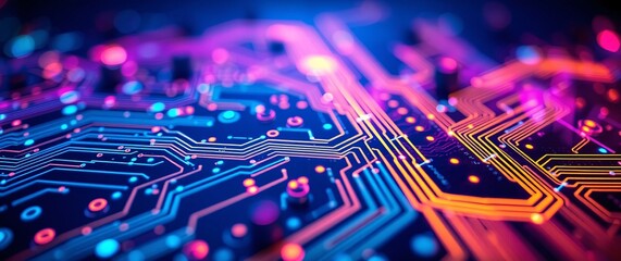 Abstract computer technology multicolor background banner futuristic business data technology modern concept, circuit board shape lines connecting link structure multi color contrast
