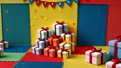 Aufkleber - A stack of presents with a banner that says 
