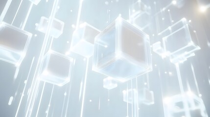 Wall Mural - Abstract illustration featuring translucent white cubes connected by vertical lines