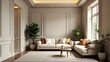 © Angel Pic - Elegant Living Room with Cream Sofa and Ornate Wall Paneling