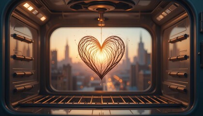 Wall Mural - Heart-shaped artwork in futuristic chamber window