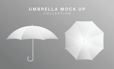 white 3d isolated blank umbrella mockup vector. realistic parasol with handle mock up for branding a