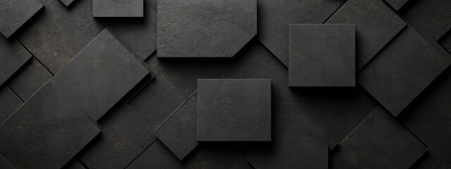 Aufkleber - Overlapping squares on a black background, minimalist design banner template with white space for text. Perfect for sleek and contemporary presentations, websites, and digital designs.