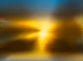 Poster - A vibrant burst of yellow light dominates the center, creating a dynamic abstract design with blurred orange, brown, and blue hues.