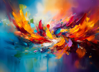 Aufkleber - Abstract painting featuring dynamic swirling brushstrokes and a vibrant color palette.  Expressive and energetic, the artwork evokes movement and visual interest.