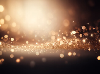 Poster - Golden bokeh lights create a magical and festive atmosphere.  Sparkly blurred orbs glow against a dark backdrop. Dreamy and elegant effect.