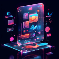 Poster - Digital Interface Innovation: The image showcases a futuristic digital interface with vibrant neon lights and interactive elements, representing technological advancement.