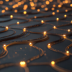 Fototapete - Illuminated Network of Lights: A mesmerizing close-up captures the intricate network of radiant lights, creating a stunning display of interconnectedness and modern design. 