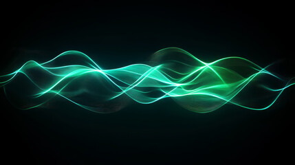 Poster - Abstract digital artwork featuring flowing green waves on dark background, creating sense of movement and energy. design evokes modern and dynamic feel