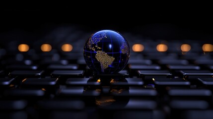 A globe resting on a keyboard, symbolizing global connectivity and technology.
