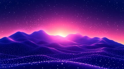Wall Mural - Digital Landscape Sunrise Over Purple Mountains