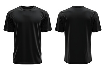 Black blank t shirt front and back mockup. T-Shirt template from two sides isolated on transparent and white background