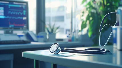 Wall Mural - Medical Stethoscope on Desk in Modern Doctor s Office Healthcare Concept