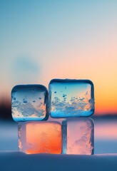 Wall Mural - Stacked Ice Cubes Sunset Serenity Cold Frozen Winter Landscape