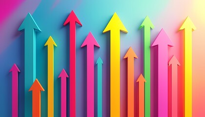 Poster - Colorful arrow growth indicators digital art modern design vibrant background eye-level view business concepts