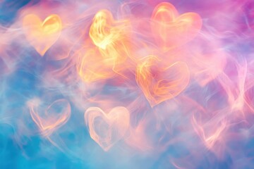 Wall Mural - Abstract Hearts in Colorful Smoke: Dreamy Romantic Background