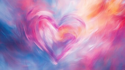 Wall Mural - Abstract Pastel Heart Painting with Vibrant Sky Background