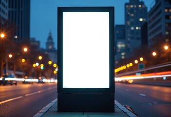 Wall Mural - Vertical blank mockup billboard in the city at night. Advertising luminous billboard