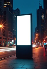 Aufkleber - Vertical blank mockup billboard in the city at night. Advertising luminous billboard