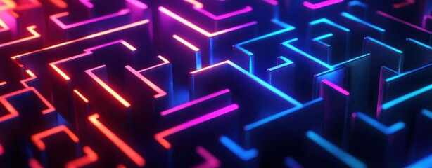 Wall Mural - Neon Maze: A Digital Labyrinth of Glowing Lines and Intricate Pathways