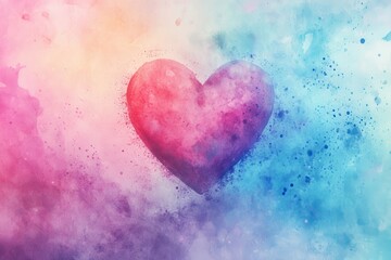 Wall Mural - Abstract Watercolor Heart Painting with Pink Blue Purple Pastel Colors