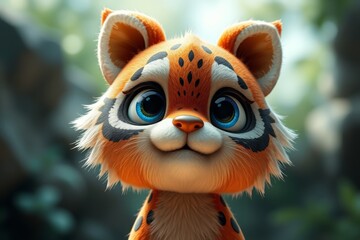 there is a close up of a cartoon cat with big eyes