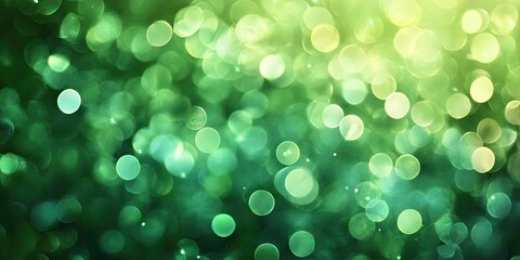 Poster - Green bokeh with varying shades of light to dark green, softly blurred circular shapes creating a dreamy background effect, ideal for designs.