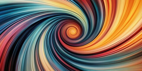 Fototapete - Abstract swirling gradient in vibrant colors of blue, orange, red, and yellow, creating a dynamic spiral effect in the center of the image.