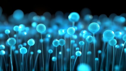Poster - A Field of Blue Glowing Dots Emitting Light from Bottom to Top