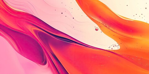 Fototapete - Abstract design featuring vibrant orange and pink waves flowing diagonally, with soft gradients and subtle bubbles, creating a dynamic and modern look.